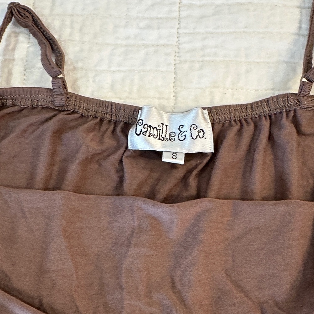 Vintage Small Lace Bottom Cami Tunic Brown Lace Trim Tank Top Coquette - Picture 5 of 6